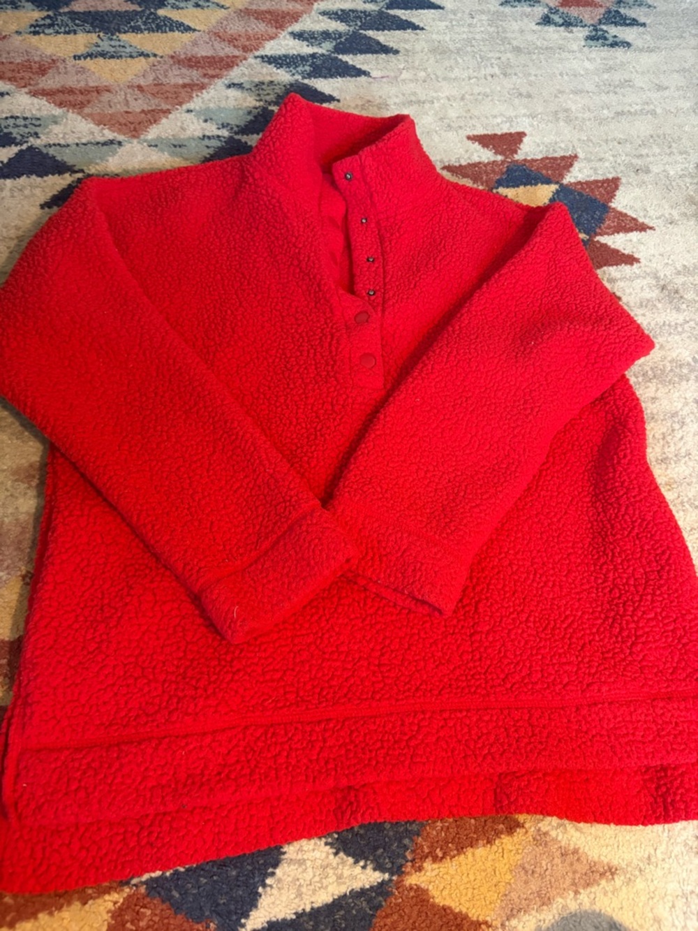 aerie Bright Red Teddy Snap Pullover Jacket